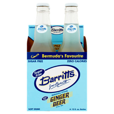 Barritts Sugar Free Bermuda Stone Ginger Beer Soft Drink, 12 fl oz, 4 count, 48 Fluid ounce