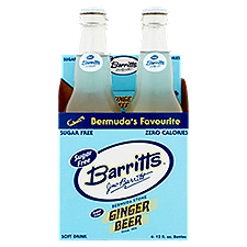 Barritts Sugar Free Bermuda Stone Ginger Beer Soft Drink, 12 fl oz, 4 count, 48 Fluid ounce