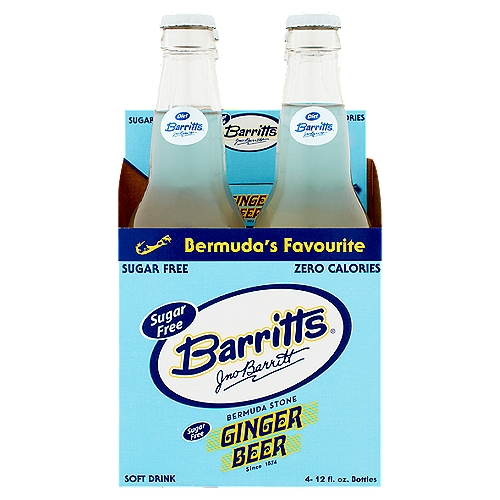 Barritts Sugar Free Bermuda Stone Ginger Beer Soft Drink, 12 fl oz, 4 count