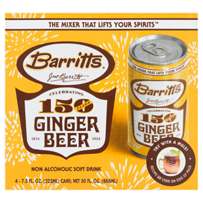 Barritts Ginger Beer Non Alcoholic Soft Drink, 7.5 fl oz, 4 count