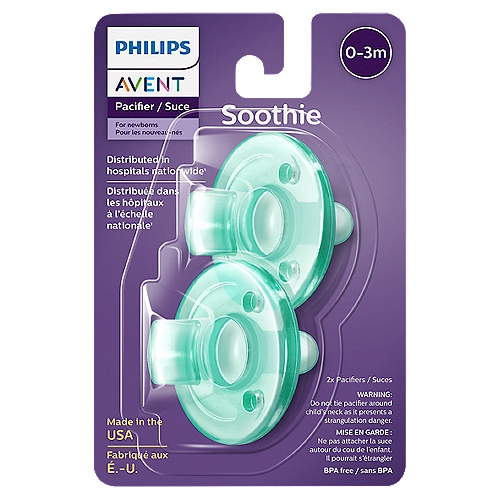 Philips Avent Soothie Pacifier, 0-3 m, 2 count
Nipple specially designed to ensure natural development of teeth and gums.