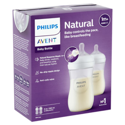 Philips Avent 9 oz Natural Baby Bottle, 1m+, 2 count - The Fresh Grocer