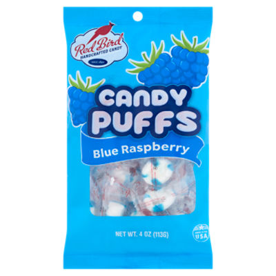 Red Bird Candy Puffs Blue Raspberry Handcrafted Candy, 4 oz