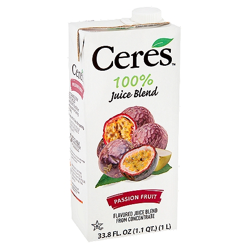 Ceres Passion Fruit 100% Juice Blend, 33.8 fl oz
Flavored Juice Blend from Concentrate

Tucked away in a crescent of mountains lies a beautiful, fertile valley where the fruit grows so sweet and juicy, it's made our fruit juice famous.