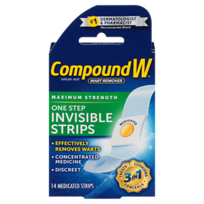 Compound W Maximum Strength One Step Invisible Strips Wart Remover, 14 count, 14 Each