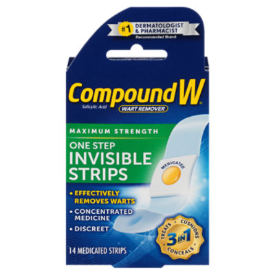 Compound W Maximum Strength One Step Invisible Strips Wart Remover, 14