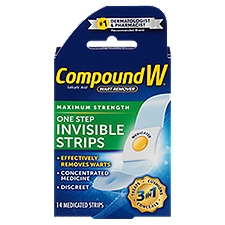 Compound W Maximum Strength One Step Invisible Strips Wart Remover, 14 count, 14 Each