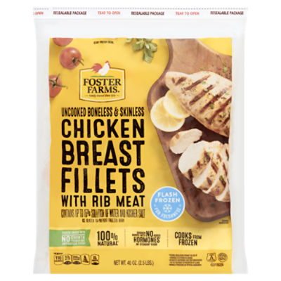 Foster Farms Uncooked Boneless & Skinless Chicken Breast Fillets with Rib Meat, 40 oz, 40 Ounce