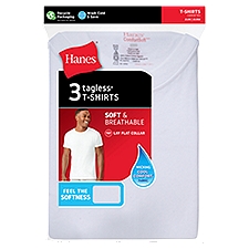 Hanes ComfortSoft T-Shirts, Lay Flat Collar White Tagless S, 3 Each