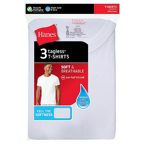 Hanes ComfortSoft Soft & Breathable White Tagless T-Shirts, 3 count - The  Fresh Grocer