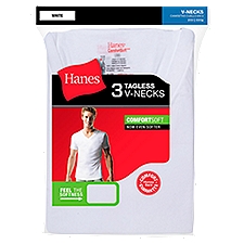 Hanes ComfortSoft T-Shirts, White Tagless V-Necks M, 3 Each