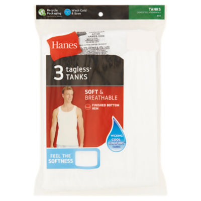 Hanes Men's Tagless Soft & Breathable Tanks, L, 3 count