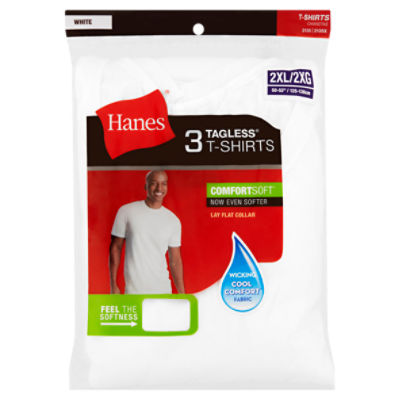 Hanes White Tagless T-Shirts, 2XL, 3