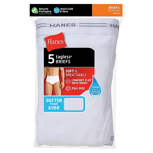 Hanes White Tagless Briefs Value Pack, M, 5 count