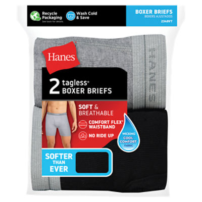Hanes Soft & Breathable Tagless Boxer Briefs, M, 2 count - ShopRite