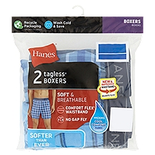 Hanes Men's Tagless Blue Plaid Boxers, XL, 2 count
