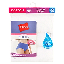 Hanes Briefs, Cotton Tagless Size 8, 3 Each