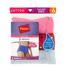 Hanes Briefs, Cotton Tagless Size 6, 3 Each