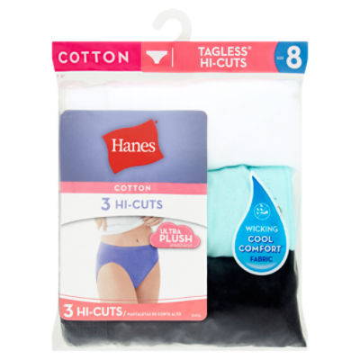 Hanes Cotton Tagless Hi-Cuts, Size 8, 3 count