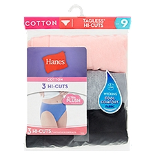 Hanes Cotton Tagless Size 9, Hi-Cuts, 3 Each