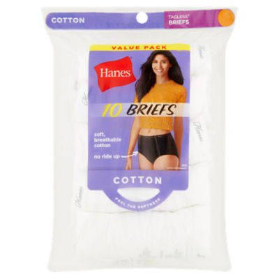 Hanes Ladies Cotton Tagless Briefs Value Pack, Size 8, 10 count, 10 Each