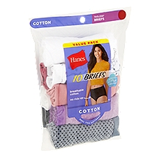Hanes Ladies Cotton Tagless Briefs Value Pack, Assorted, Size 6, 10 count