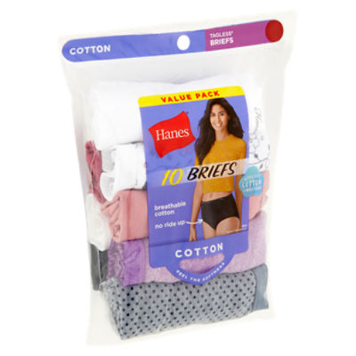 Hanes Ladies Cotton Tagless Briefs Value Pack, Size 7, 10 count