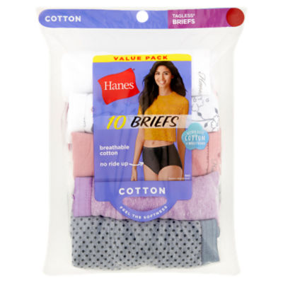 Hanes Ladies Tagless Cotton Briefs Value Pack, Assorted, Size 8, 10 count