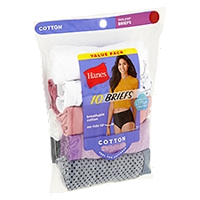 Hanes Ladies Cotton Tagless Briefs Value Pack, Assorted, Size 10, 10 count