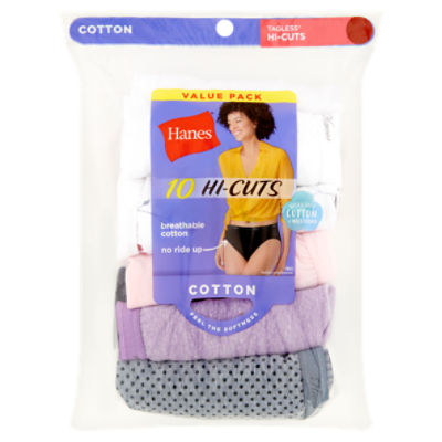 Hanes Cotton Tagless Hi-Cuts Panties Value Pack, Size 6, 10 count