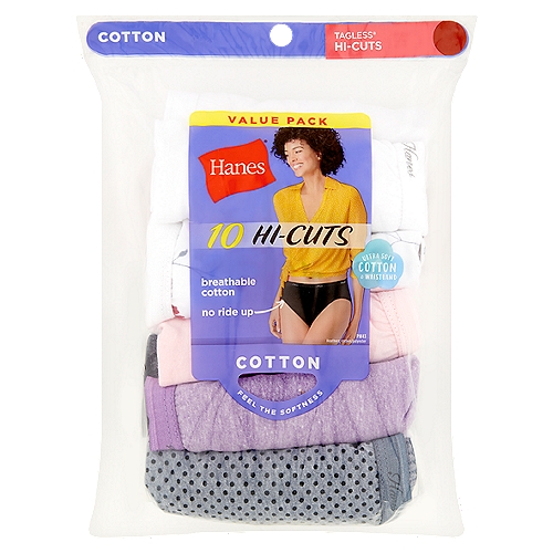 Hanes Cotton Tagless Hi-Cuts Panties Value Pack, Size 6, 10 count - ShopRite
