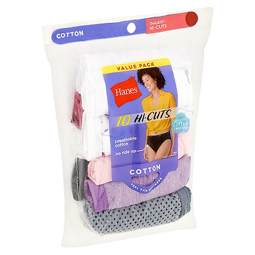 Hanes Cotton Tagless Hi-Cuts Panties Value Pack, Size 6, 10 count