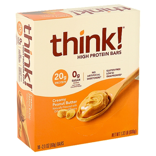 Think! Creamy Peanut Butter High Protein Bars, 2.1 oz, 10 count
