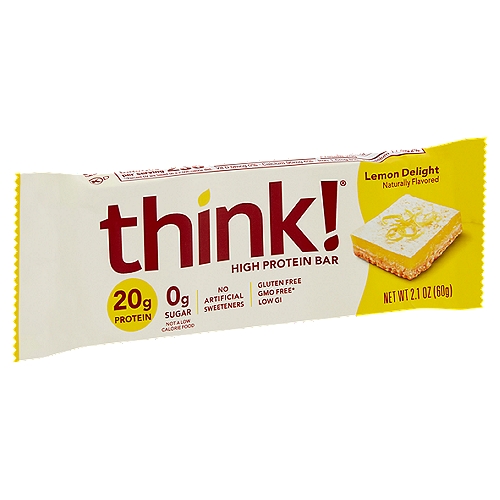 Think! Lemon Delight High Protein Bar, 2.1 oz
GMO Free*
*All ingredients have been produced without genetic engineering.