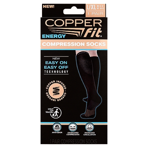 Copper Fit Energy Compression Socks, L/XL, 1 pair
