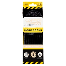 Copper Fit Workgear Unisex Black Crew Length Work Socks, L/XL, 2 pair, 2 Each