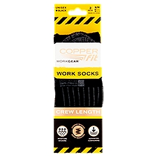 Copper Fit Workgear Unisex Black Crew Length Work Socks, S/M, 2 pair