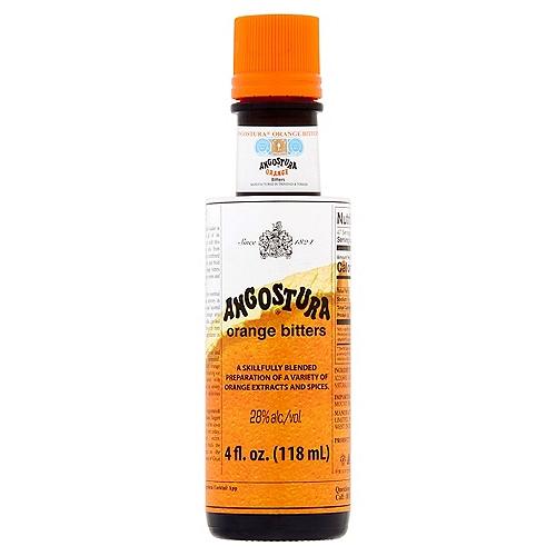 Angostura Orange Bitters, 4 fl oz
A skillfully blended preparation of a variety of orange extracts and spices.

The House of Angostura®, the world's leader in aromatic bitters has employed all of its considerable blending expertise to craft this exquisite orange bitters. Citrus oils from tropical oranges have been perfectly combined with exotic spices to create a rich and bold orange bitters. Angostura® orange bitters offers a dry, intense flavor, with spicy notes and a finish of complex bitter oranges.

Angostura® orange bitters is the essential ingredient for those who embrace artistry in cocktail construction. Its complex and layered notes, anchored by a balanced orange zest flavor, work incredibly well with vodka, gin and whisky and add real depth of flavor to rum cocktails. It is the indispensable ingredient in the classic dry martini.

The world's best chefs view this exotic and versatile bitters as a culinary essential. Experiment with Angostura® orange bitters in jams, jellies and desserts, including ice cream and fudge. Perfectly paired with chocolate! This bitters works well in savory sauces and is a particularly delicious complement to seafood dishes.