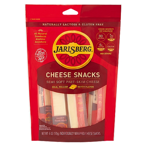 Jarlsberg Semi Soft Part-Skim Cheese Snacks, 6 oz
An all natural snack that is uniquely Jarlsberg® cheese... mild, mellow and nutty.
