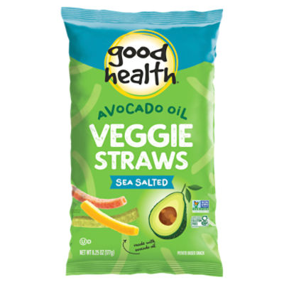 Good Health Sea Salt Veggie Straws, 6.75 oz
Its all about Lifeitude®!
At Good Health®, we believe the secret to a great “Lifeitude®,” aka loving life to the fullest, is feeling good. That's why we pack our Veggie Straws with Extra Goodness!™ like nutrients (vitamins!) from tomatoes, spinach, beets, broccoli and carrots to deliver a truly delicious snack so you can... Enjoy Being Good!®

Extra Goodness!™
The following individual vitamin values found in 1 ounce of Veggie Straws are also found in the following quantities of vegetables:
2 1/2 cups broccoli = 25% vitamin A!* (227g)
3 1/2 beets = 25% vitamin C!* (287g)
5 tomatoes = 15% vitamin E!* (615g)
7 cups spinach = 20% vitamin B6!* (210g)
2 carrots = 20% vitamin K!* (122g)
*Percent daily value based on a 2,000 calorie diet.

Notice the appearance of seasoning on Veggie Straws? It's the Extra Goodness!™ (aka concentrated nutrients) from richly colored vegetables like red tomatoes, purple beets and orange carrots!