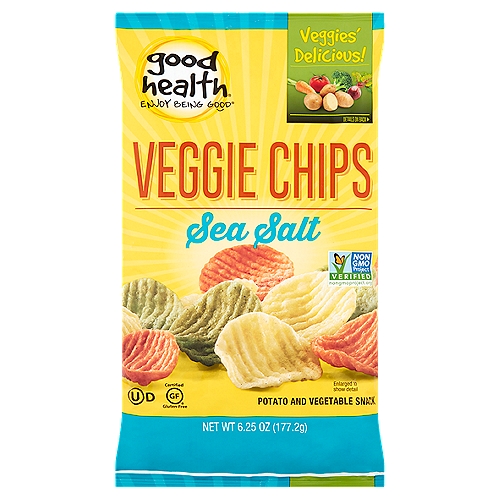 Good Health Sea Salt Veggie Chips, 6.25 oz
Potato and Vegetable Snack

Its all about Lifeitude®!
At Good Health®, we believe the secret to happiness is feeling good and living life to the fullest— aka—having a great ''Lifeitude®!'' Good Health® Veggie Chips are crispy & crunchy - with a hint of sea salt - and are always delicious!