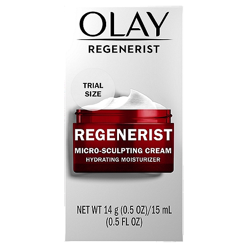 Olay Regenerist Micro-Sculpting Cream Hydrating Moisturizer, 0.5 oz
''The Red Jar'' - known to many as their go-to, nonnegotiable face moisturizer, Olay Regenerist Micro-Sculpting Face Cream is designed to start visibly reducing wrinkles & fine lines starting day 1. Infused with Vitamin Be, Amino-Peptides, Hyaluronic Acid and Antioxidants for ultimate penetration, this moisture-binding formula instantly hydrates to visibly firm skin for a lifted look. Vitamin B3 not only helps with surface skin cell turnover and regeneration, but also leads to exfoliation that helps remove dead, dull skin for a fresher, younger look. Used as the last step in your routine, this luxurious-feeling moisturizer leaves skin hydrated, softens the look of fine lines and wrinkles and firms the look of skin with plumping hydration. As a part of Olay's commitment to responsible beauty, this face moisturizer is Dermatologist tested and formulated with clean ingredients meaning no parabens,phthalates or synthetic yes. To sum it up - this Regenerist formula is designed to deliver anti-aging ingredients deep into the skin's surface to reveal the skin you love to flaunt for years to come. Use Olay daily and see skin transformation in 28 days.At OLAY, we're serious about our commitments. Our OLAY Skin Promise to you is zero skin retouching in all advertising. OLAY is the first mass skin care brand in the US to take this stance, because we know real beauty is honestly beautiful. We also guarantee you'll love your OLAY product. If you are not satisfied, we'll give you your money back via a prepaid card. Must submit within 60 days of purchase. Call toll-free 1-855-845-9797 or visit olay.com/guarantee.
