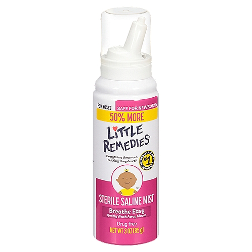 Little Remedies Sterile Saline Mist, 3 oz
This drug-free, preservative-free product helps loosen mucus secretions to aid removal from the nose and sinuses to help little ones breathe easy. This product is non-medicated and can be used as often as needed without the worry of any harmful side effects or drug interactions.