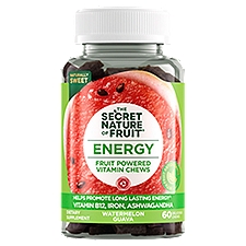 The Secret Nature of Fruit Energy Chews, Real Fruit Powered Vitamin Chews with Vitamin B12, Iron, Ashwagandha, Watermelon & Guava for Long Lasting Energy (60 Count)