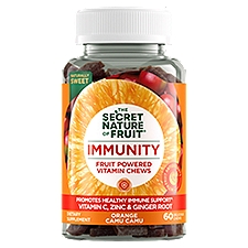 The Secret Nature of Fruit Immunity Chews, Real Fruit Powered Vitamin Chews with Vitamin C, Zinc, Ginger Root, Orange & Camu Camu for Immune Support (60 count)