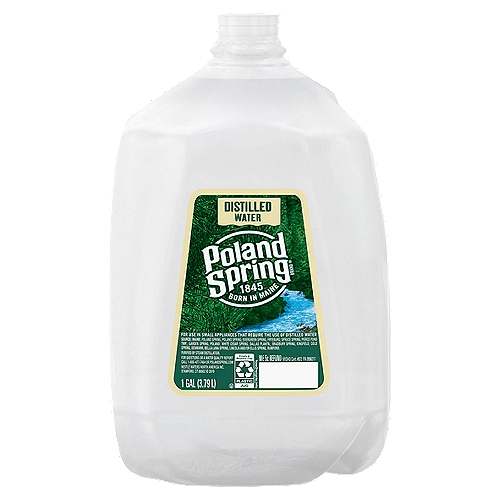 POLAND SPRING Brand Distilled Water, 1-gallon plastic jug
POLAND SPRING Brand Distilled Water is purified water that has gone through a meticulous distillation process. The result: a pure bottled water that's great to keep around the home. It's ideal for use in small appliances, reducing the risk of damaging mineral buildup. So when you're looking for a trusted distilled water brand, choose POLAND SPRING.