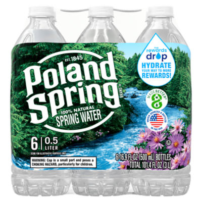 POLAND SPRING Brand 100% Natural Spring Water, 16.9-ounce plastic bottles (Pack of 6)