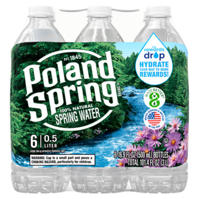 POLAND SPRING Brand 100% Natural Spring Water, 16.9-ounce plastic bottles  (Pack of 6) - Fairway