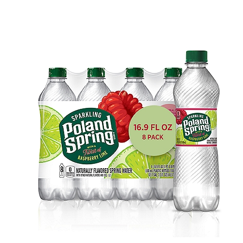 Poland Spring Sparkling with a Twist of Raspberry Lime Spring Water, 16.9 fl oz, 8 count