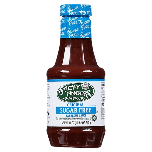 Sticky Fingers Smokehouse Sugar Free Original Barbecue Sauce, 18 oz
Notice: This sauce will exceed your expectations! We get it. You've been left disappointed by other so-called Sugar Free ''barbecue sauces.'' But here you have a sauce crafted in the Southern tradition by a smokehouse crew that won't compromise when it comes to flavor. So pick up this bottle, pour it on anything you can imagine, and enjoy true barbecue flavor without the sugar.

4g total carbs - 0g fiber - allulose = 1g net carb